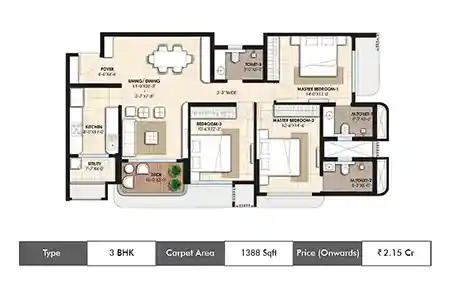 3 BHK-1388 SqFt
